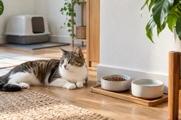 Kedi mama ve su kaplarının doğru yerleşimi