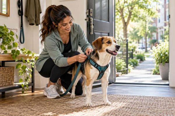 Köpek için günlük yürüyüş hazırlığı