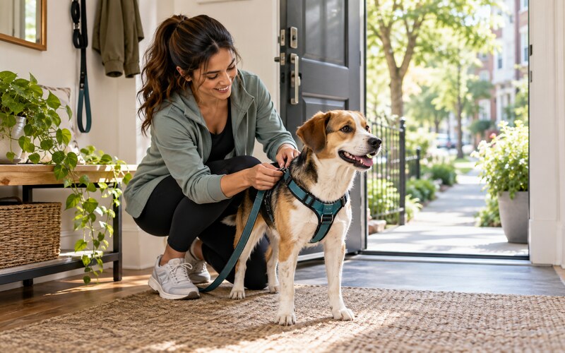Köpek için günlük yürüyüş hazırlığı